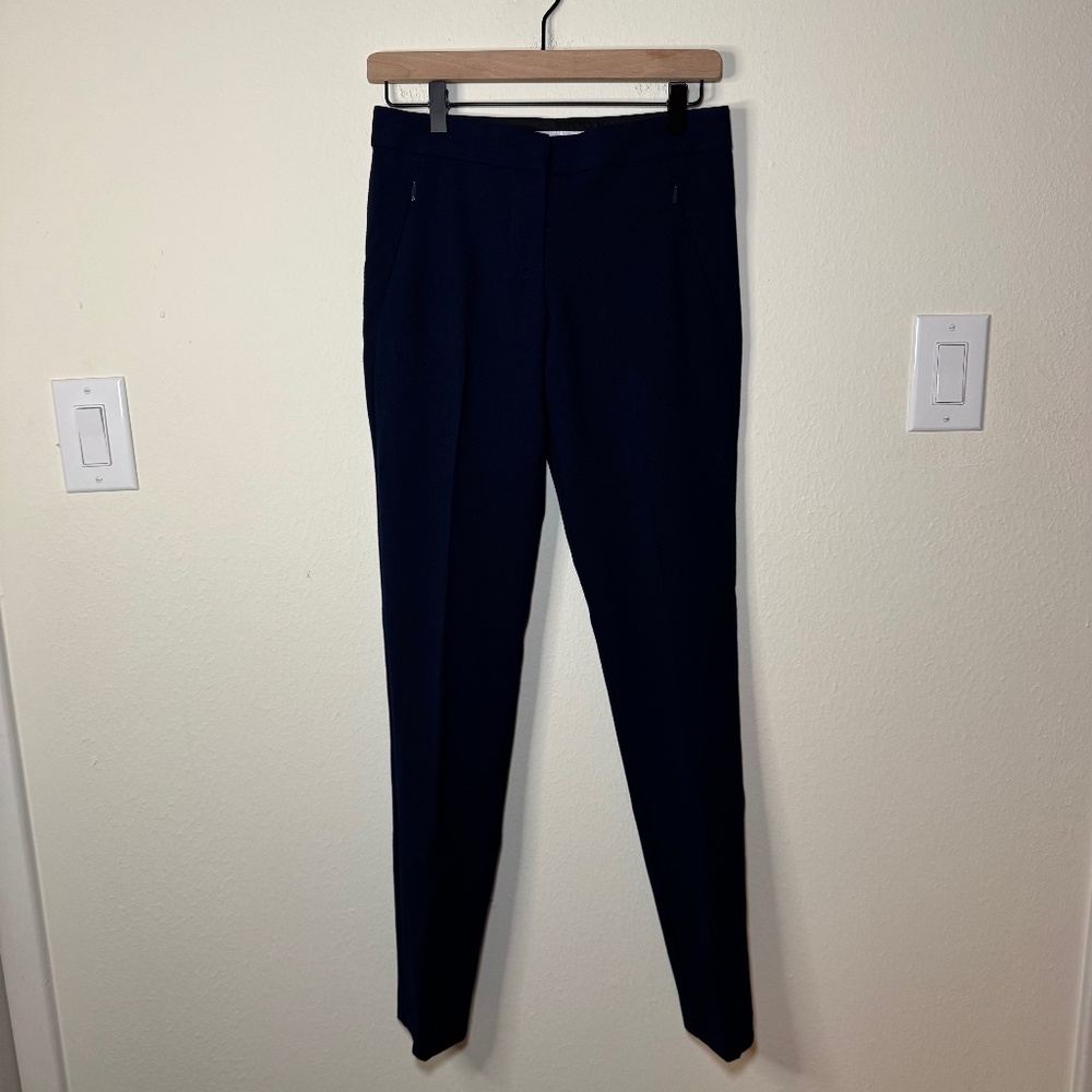 Trina Turk Textured Straight Leg Pants Women's Size 0 Blue Preppy Office